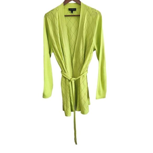 Lane Bryant Cardigan Sweater Womens 18/20 Plus Size Belted Stitch Detail Lime Gr - Picture 1 of 4